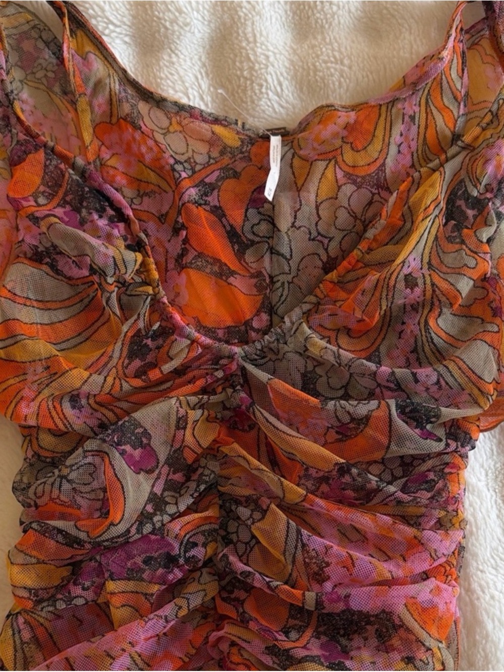 Free People Pink Orange Floral Ruched Tank Top - Picture 2 of 2